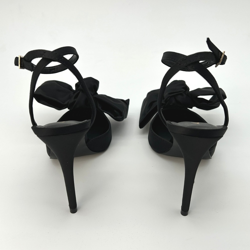 ALDO Nikky Strappy Stiletto Heels Womens Sz. 6.5 Black Satin Pointed Toe Bow NEW - Picture 4 of 7